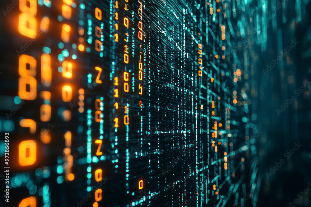 Poster binary code on computer screen for your background business, poster, wallpaper.
