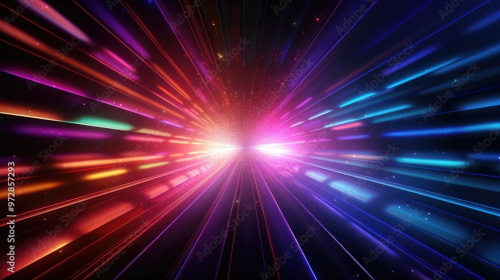 Poster a vibrant explosion of colors radiating from a central point, creating a dynamic sense of motion and