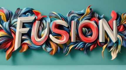 Abstract 3D Text Art of the Word Fusion