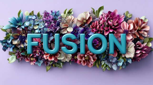 Floral arrangement spelling the word fusion
