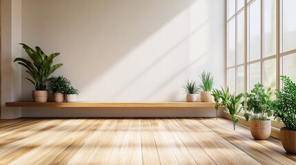 Modern Minimalist Interior with Natural Light and Green Plants