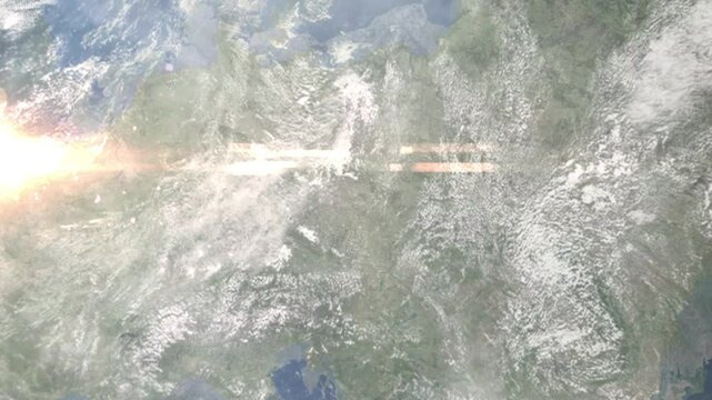 Zooming in on Pardubice, Czech frome space - Perfect for Travel Intros and Backgrounds. Realistic 3D Animation.