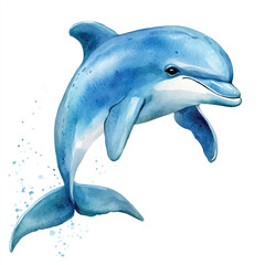 cute Dolphin watercolor clipart illustration isolated