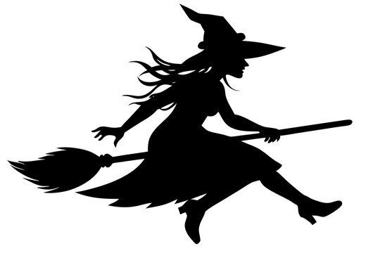 recommend clip art: Witch flying on a broomstick silhouette, Halloween witch with broom vector illustration