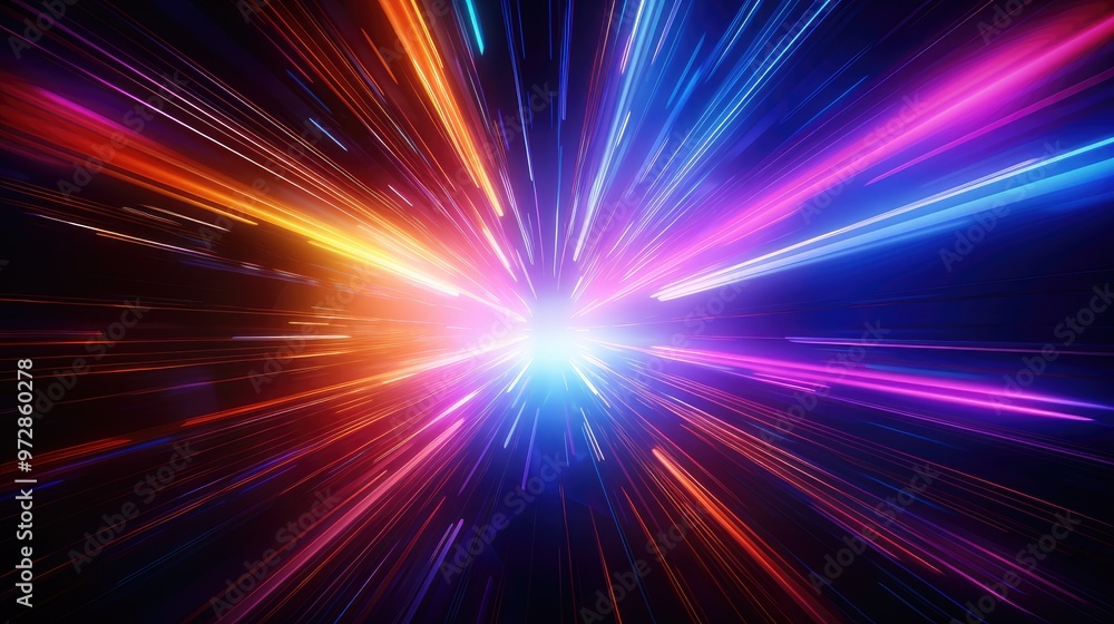Poster a vibrant explosion of light and color, representing energy and motion in a cosmic or abstract space