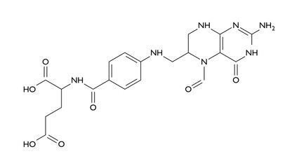 folinic acid molecule, structural chemical formula, ball-and-stick model, isolated image chemotherapy antidotes