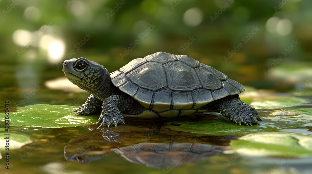 Poster 39. **sweet 3d render of a baby turtle with tiny legs and a soft shell