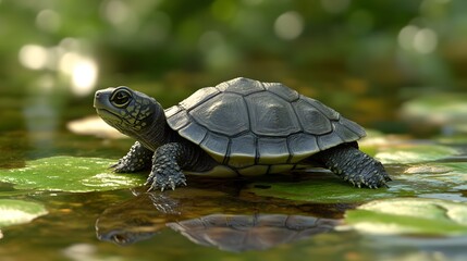 Obraz premium 39. **Sweet 3D render of a baby turtle with tiny legs and a soft shell