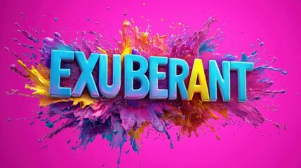 3D Text Exuberant with colorful paint splatter
