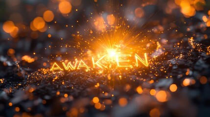 The word awaken is illuminated in glowing sparks