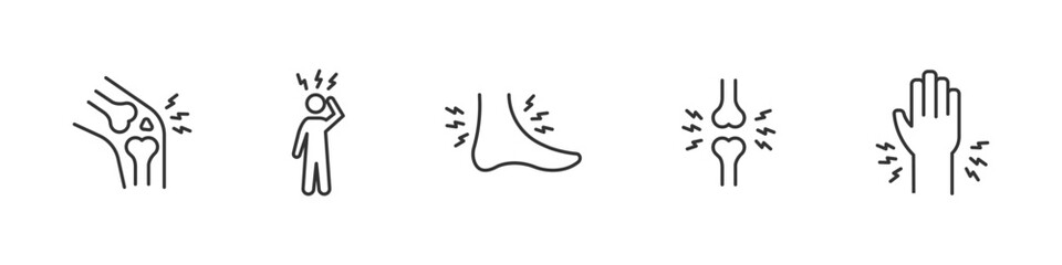 Body pain icon set. Diseases. Body ache line icons. Vector illustration
