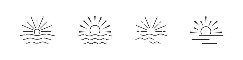 Sun and sunburst. Sunset in Boho style. Sunburst line vector set. Vector illustration