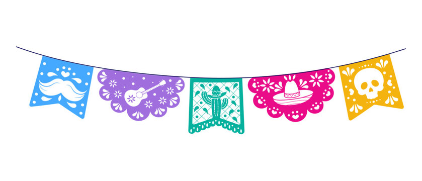 Day of the Dead flag set, elements on isolated blom background.