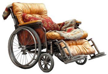 Fototapeta premium A well-worn wheelchair with plush upholstery and a blanket