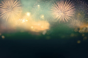 Fototapeta premium Colorful firework with bokeh background. New Year celebration, Abstract holiday background