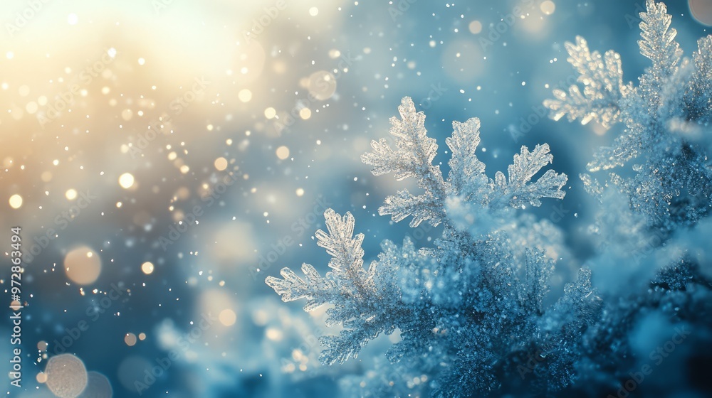 Poster glittering texture of christmas snow spray on a window, with delicate, frosty patterns adding a fest