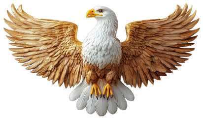 Fototapeta premium A detailed wooden carving of a bald eagle with wings outstretched