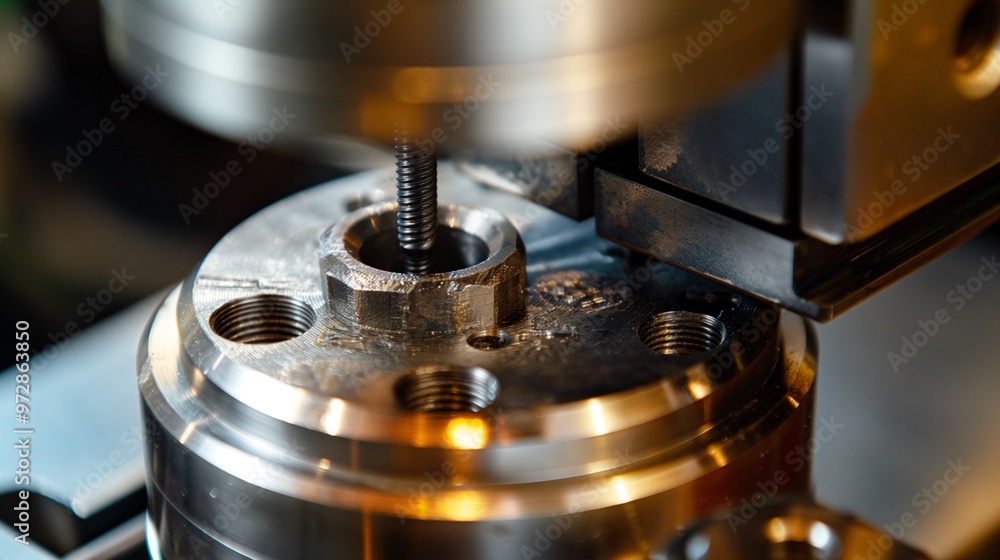 Poster precision machining. a close-up of a metal part being machined with precision by a cnc machine, show