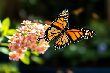 Obraz premium A swarm of monarch butterflies migrating, their delicate wings fluttering as they travel thousands of miles across the continent