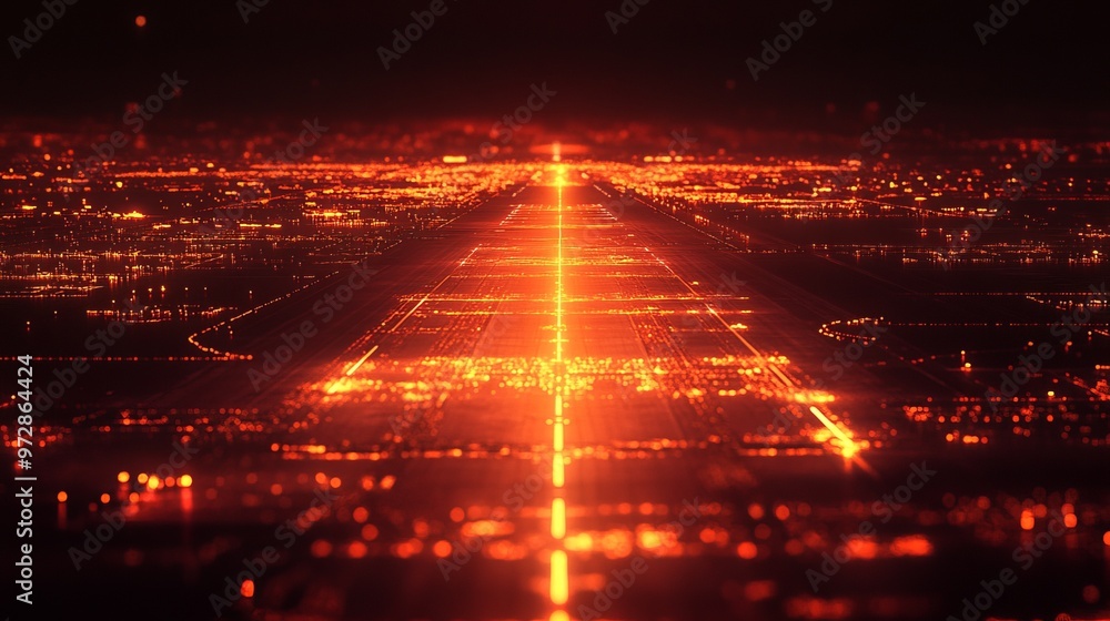 Poster heatmap of an airport runway, with intense reds and oranges marking the most heavily trafficked area