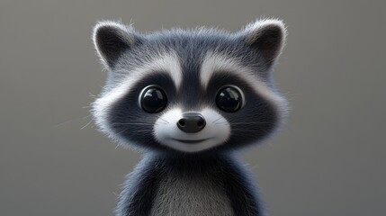 Obraz premium 46. **Detailed 3D model of a baby raccoon with round eyes and a playful expression