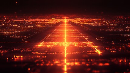 Heatmap of an airport runway, with intense reds and oranges marking the most heavily trafficked areas and cooler tones in less used sections. 4K hyperrealistic photo.