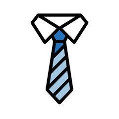 Striped necktie illustration with blue tones and a shirt collar for formalwear design