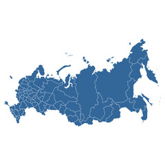 Editable vector outline map of Russia divided into federal districts and subjects