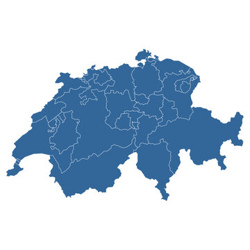 Editable vector outline map of Switzerland divided into cantons