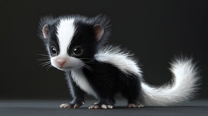Obraz premium 48. **3D render of a baby skunk with a fluffy tail and gentle eyes