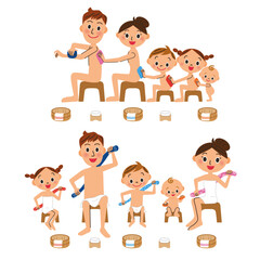 お風呂で元気に身体を洗う家族