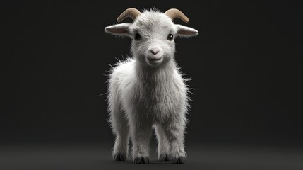 Obraz premium 28. **Cute 3D model of a fluffy baby goat with playful horns and soft fur