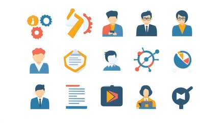 A Set of Colorful Flat Icons for Business and Management