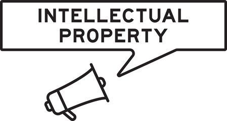 Megaphone icon with speech bubble in word intellectual property on white background