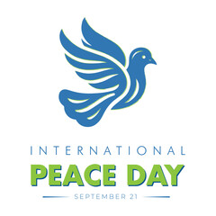 International day of peace vector card for social media, networks, 21st September, dove with peace sign