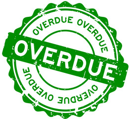 Grunge green overdue word round rubber seal stamp on white background