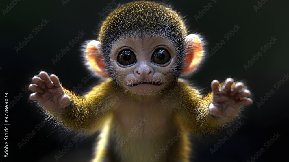 Poster 33. **3d render of a playful baby squirrel monkey with expressive eyes and tiny hands