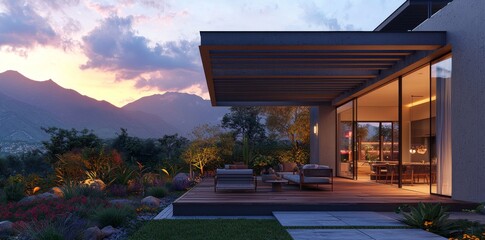 A modern pergola and sunroom on a mountain house patio, modern, pergola, sunroom, mountain house, patio, outdoor living