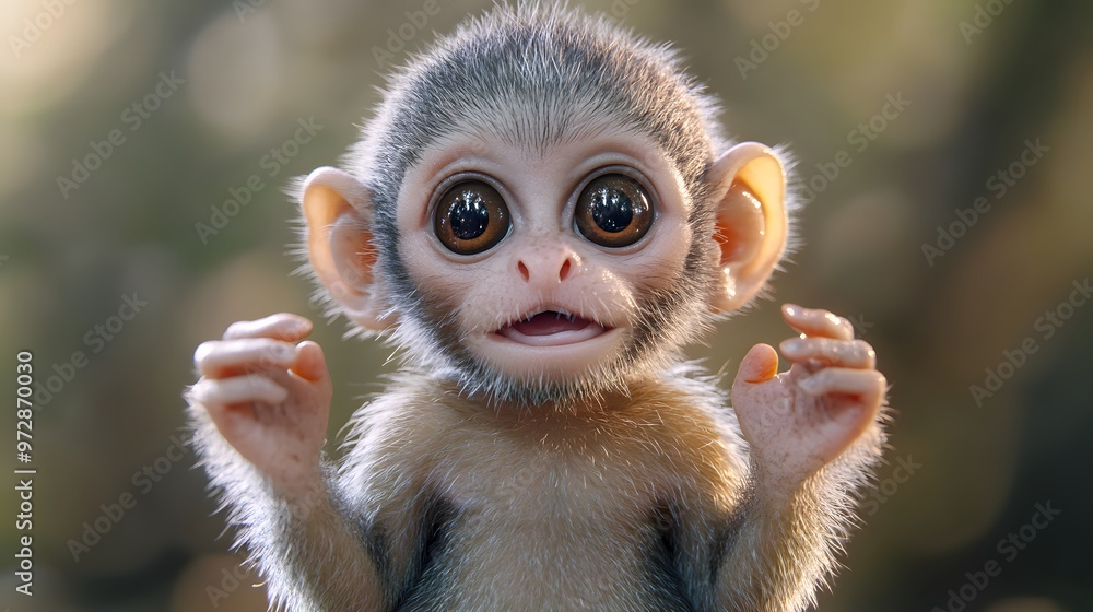 Poster 33. **3d render of a playful baby squirrel monkey with expressive eyes and tiny hands