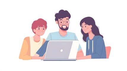 Three People Collaborating on a Laptop