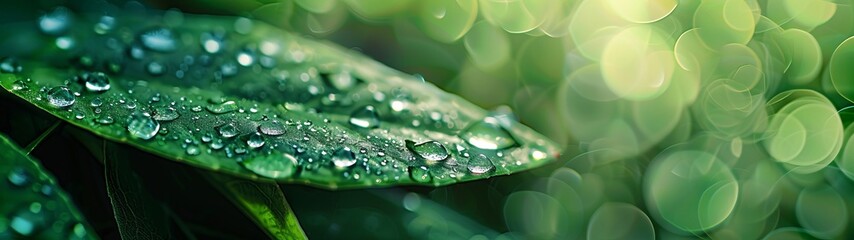 Close-Up of Lush Green Leaves Covered in Water Droplets During a Sunny Afternoon