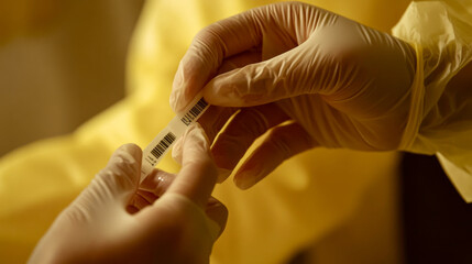 Close-up of a forearm with a patch test being conducted, showing small marks and labels for allergens