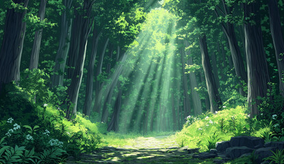 Fototapeta premium Serene forest scene with a sunlit path