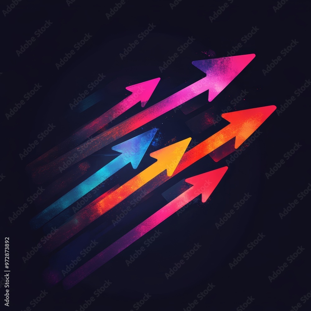 Poster vibrant arrows in dynamic motion, symbolizing growth, progress, and direction in a colorful design a