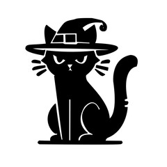black cat icon with witch hat for halloween