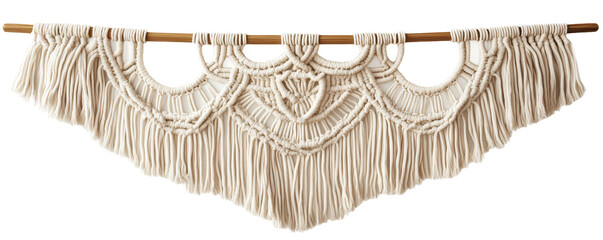 A beautifully handcrafted macrame wall hanging with intricate patterns and fringes, perfect for bohemian home decor and adding texture to any space.