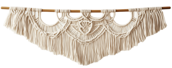 A beautifully handcrafted macrame wall hanging with intricate patterns and fringes, perfect for bohemian home decor and adding texture to any space.