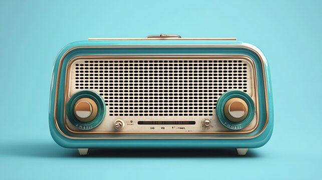 A vintage radio on a blue background.