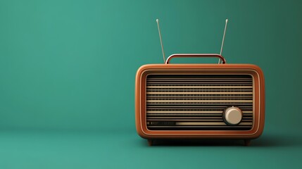 Obraz premium A vintage radio on a teal background.