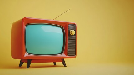 A vintage red television set against a yellow background.